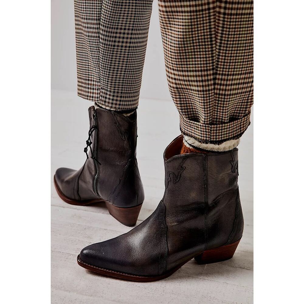 Free People Frontier Western Leather Boot In Carbon Brown Size 36.5